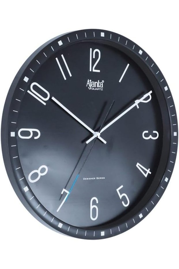 Ajanta Designer Wall Clock 6087 – Black Glossy Frame, Dome Glass, Silent Sweep, Luxury White Dial w