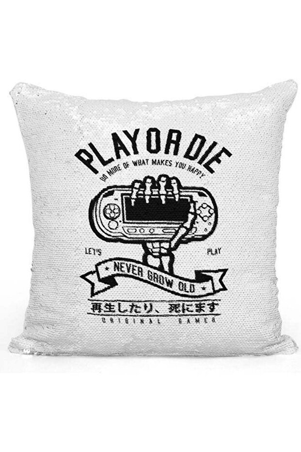 Play Or Ride Design Sequin Decorative Throw Pillow White/Silver/Black 40x40cm