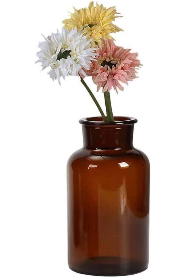 1 Pcs 500ml Amber Glass Vase, Bud Vases, Apothecary Jars Decorative Glass Bottles, Vintage Small Gl