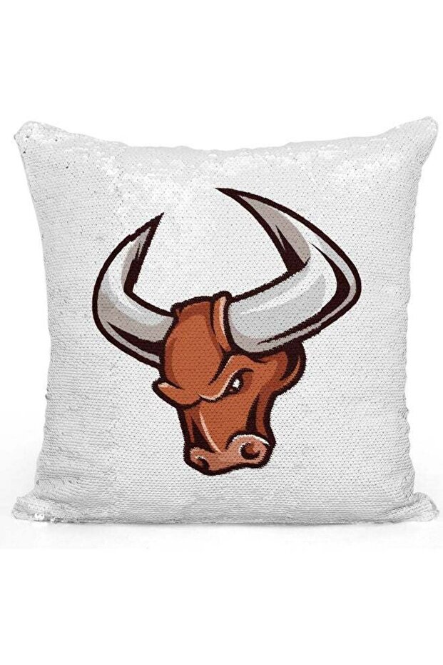 Bull Race Themed Sequin Decorative Throw Pillow White/Silver/Brown 40x40cm