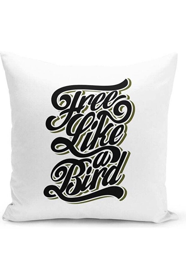 Free Like A Bird Printed Decorative Throw Pillow White/Black/Green 40x40cm