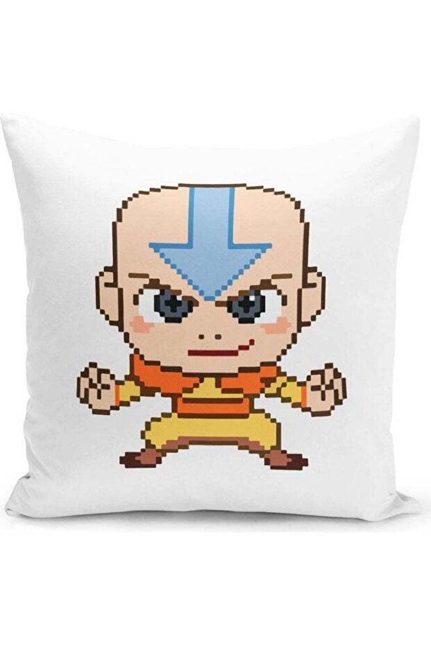 Pixel Art Avatar Aang Themed Throw Pillow White/Yellow/Blue 16x16inch