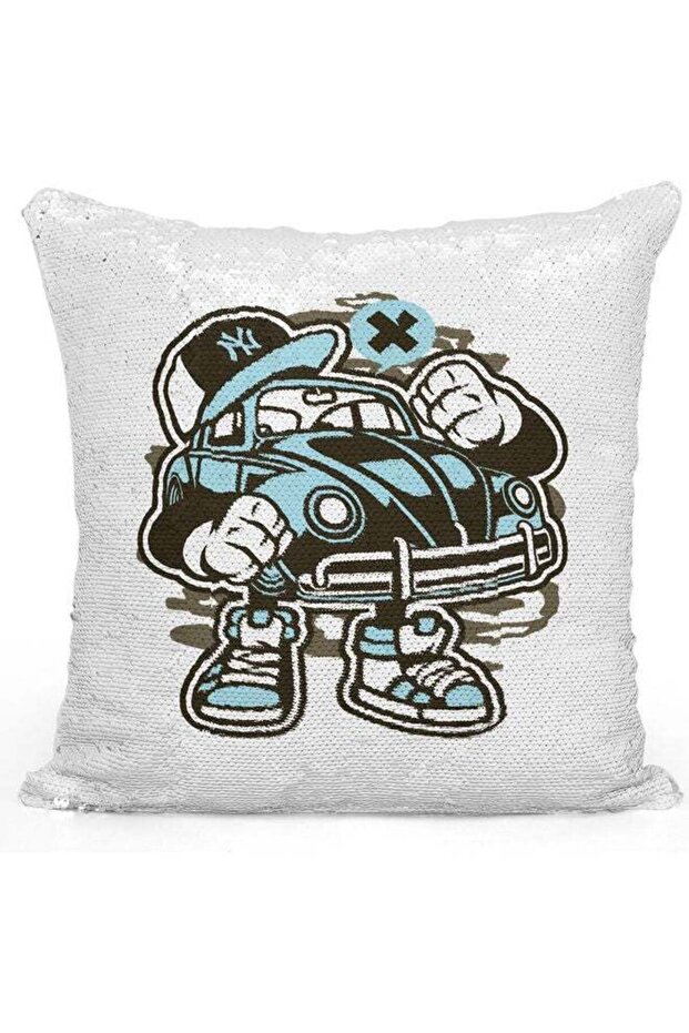 Printed Sequin Decorative Throw Pillow White/Blue/Silver 40x40cm