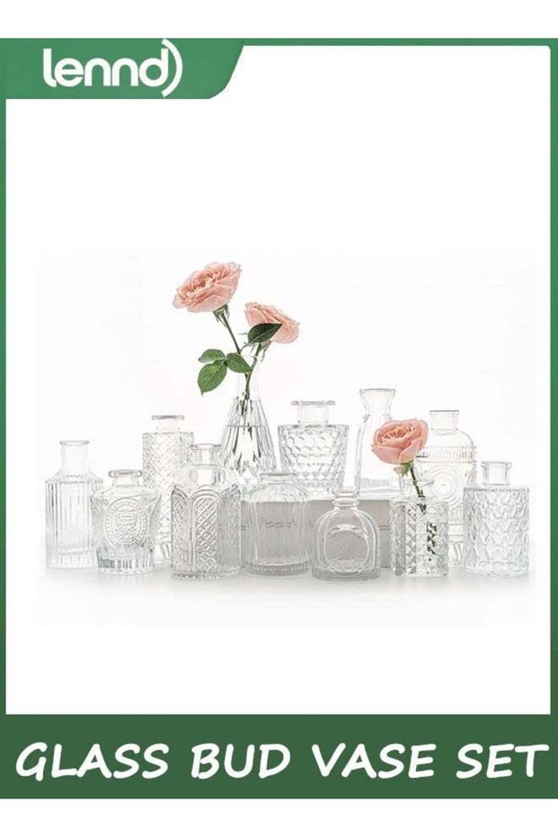 12pcs Glass Bud Vase Set, Small Clear Flower Vases for Centerpieces in Bulk, Mini Vintage Vase for