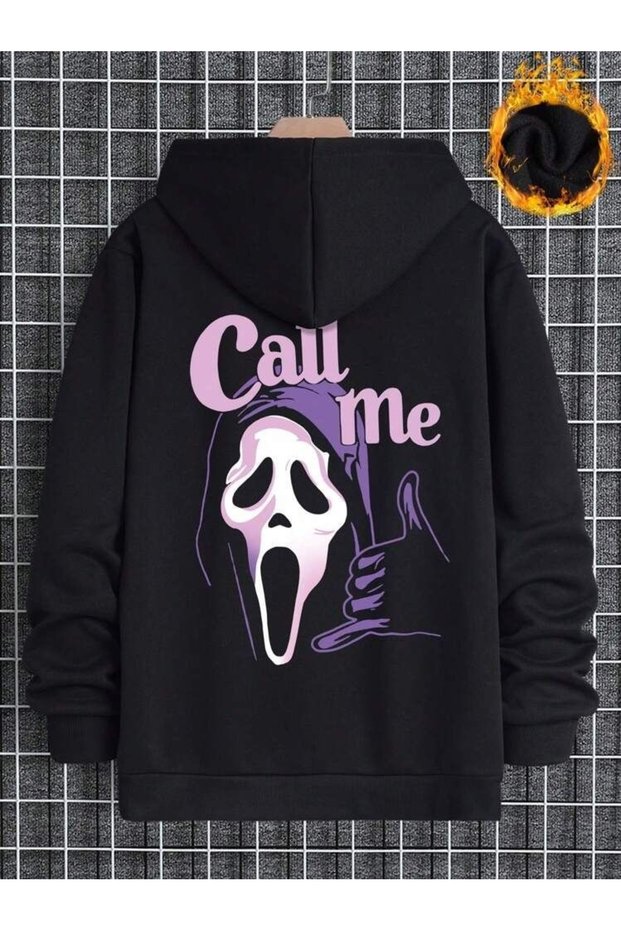 Call Me Printed Premium Oversize Hooded 3 Thread Cotton Sweatshirt
