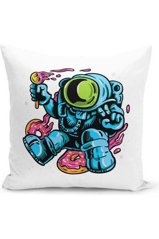 Astronaut Funny Themed Decorative Throw Pillow White/Blue/Pink