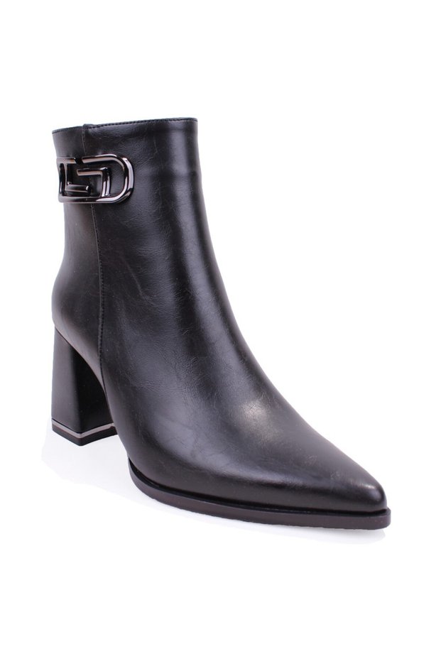 Dza07-9281500 Black Classic Zippered 8 cm Thick Heeled Women's Boots