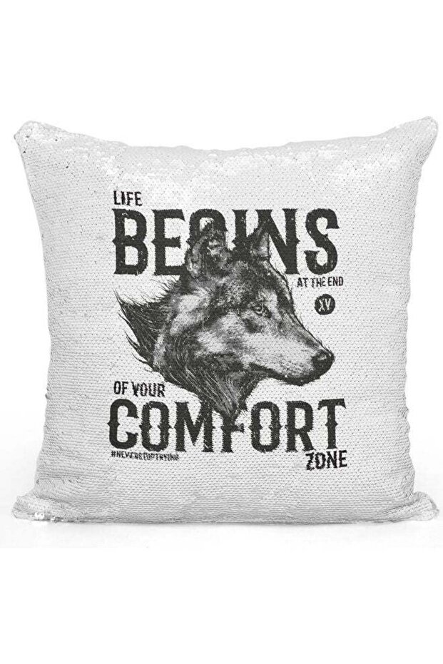 Life Begins Quote Themed Sequin Decorative Throw Pillow White/Grey/Silver