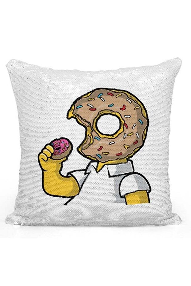 Donut Simpson Printed Decorative Pillow White/Yellow/Brown 40x40cm