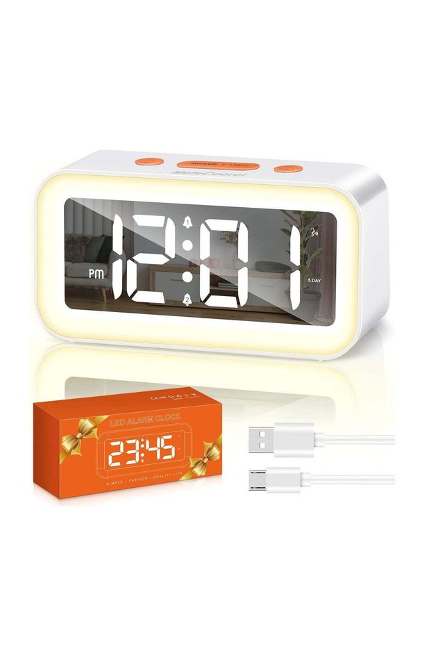 Digital Alarm Clock for Bedrooms, with LED Night Light, 0-100% Adjustable Brightness, Sound Activat