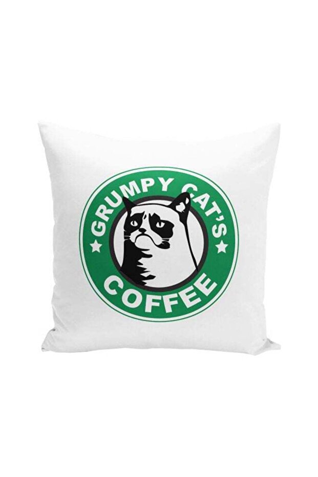Grumpy Cat's Printed Decorative Pillow White/Green/Black 16x16inch