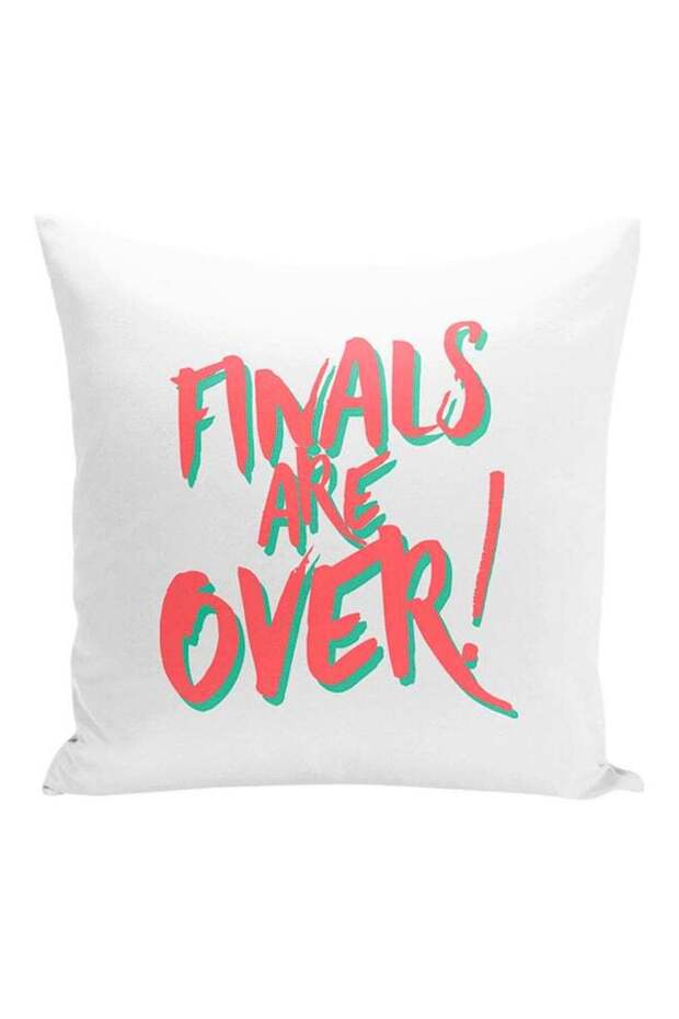 Finals Are Over Printed Decorative Pillow White/Pink/Green 16x16inch
