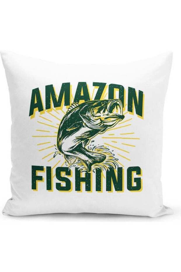 Fishing Hobby Quote Themed Decorative Throw Pillow White/Green 40x40cm