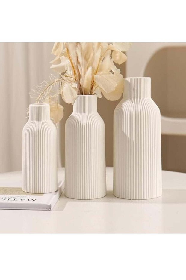 Heifgott Vase, White Ceramic Vase Set of 3 - Farmhouse Decor, Home Decor, Pampas Grass Vases for Ki