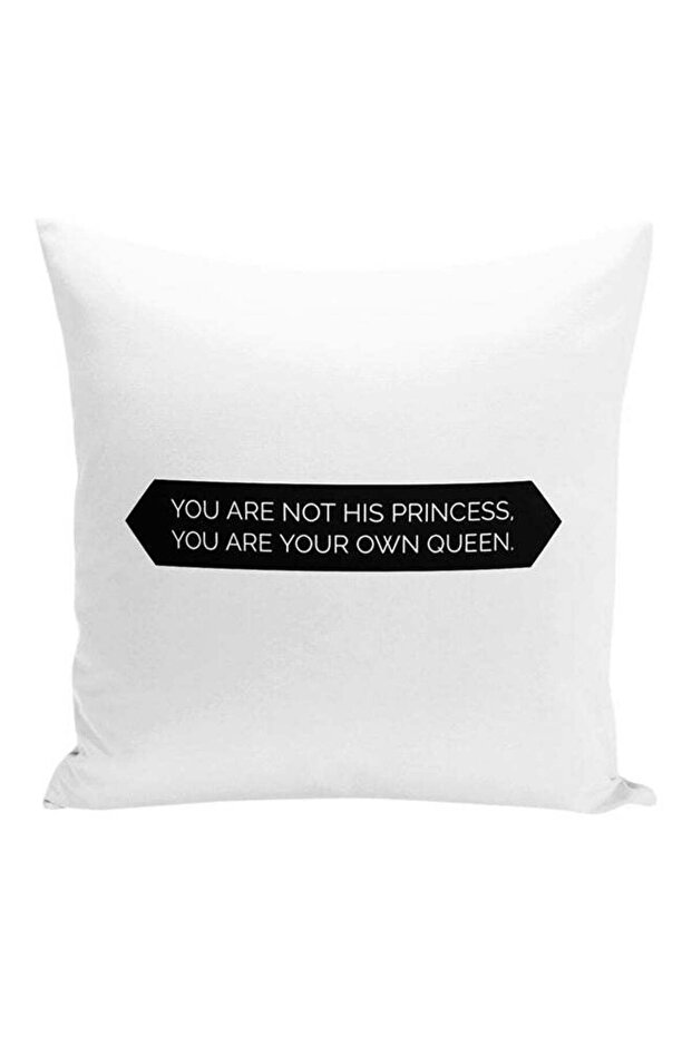 Princess And Queen Quote Strong Women Statement Printed Decorative Pillow White/Black 16x16inch