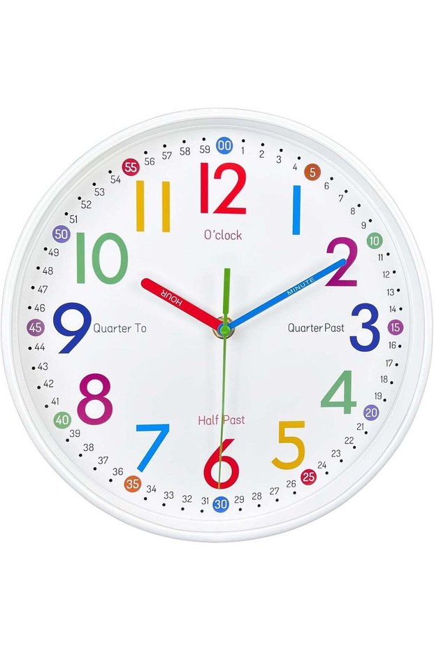 Kids Learning Wall Clock, Silent Analog Teaching Time Clock for Bedrooms Classrooms