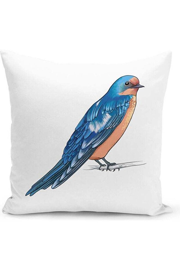 Realistic Bird Print Themed Decorative Throw Pillow White/Blue/Yellow 40x40cm