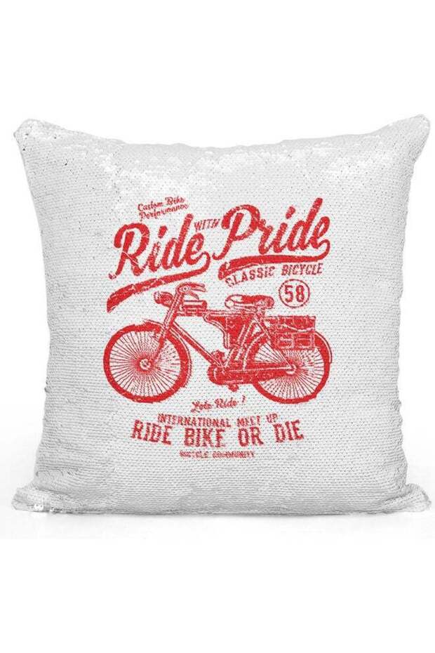 Ride With Pride Themed Sequin Decorative Throw Pillow White/Red/Silver