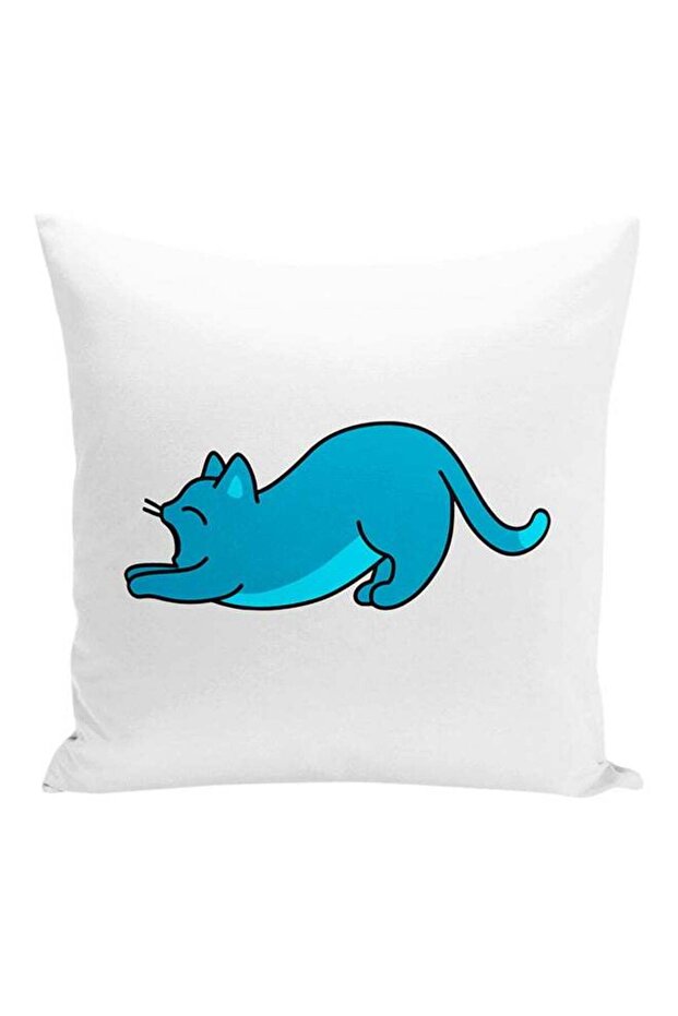Funny Cat Printed Decorative Pillow White/Blue/Black 16x16inch