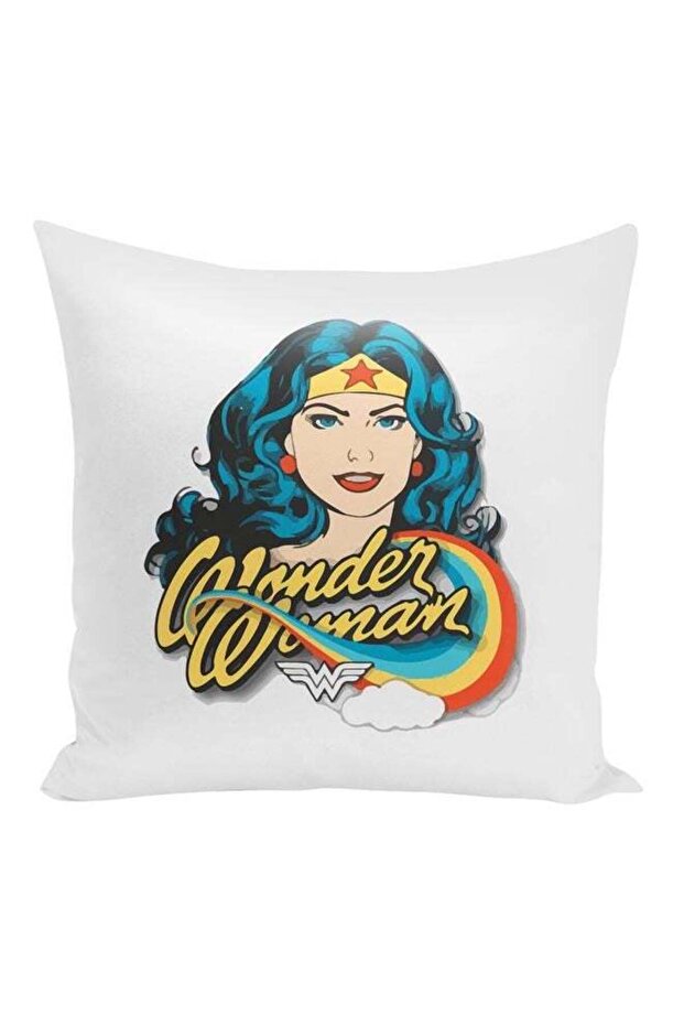 Wonder Woman Printed Decorative Pillow White/Blue/Yellow 16x16inch