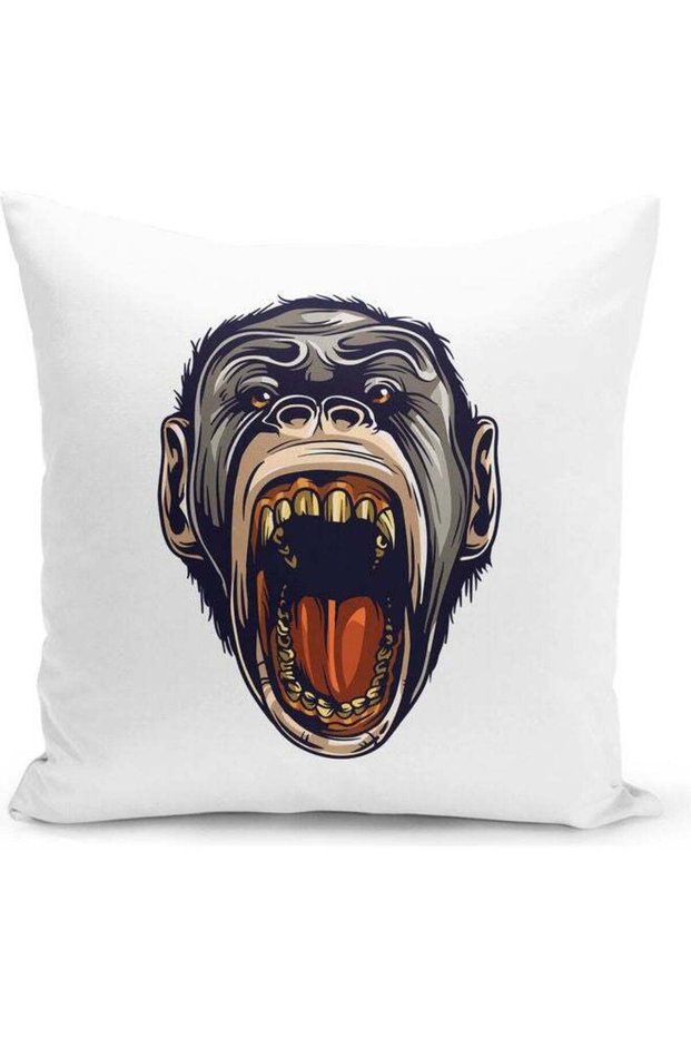 Gorilla Themed Decorative Throw Pillow White/Grey/Brown 40x40cm