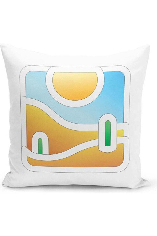 Minimal Farm Themed Decorative Throw Pillow White/Yellow/Blue 40x40cm