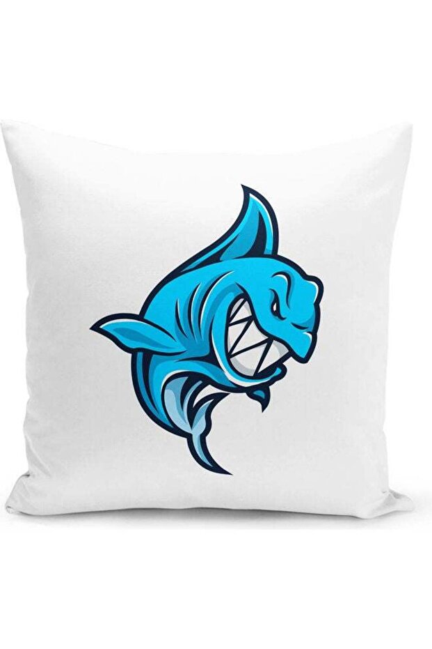 Sports Mascot Shark Themed Decorative Throw Pillow White/Blue/Black 40x40cm