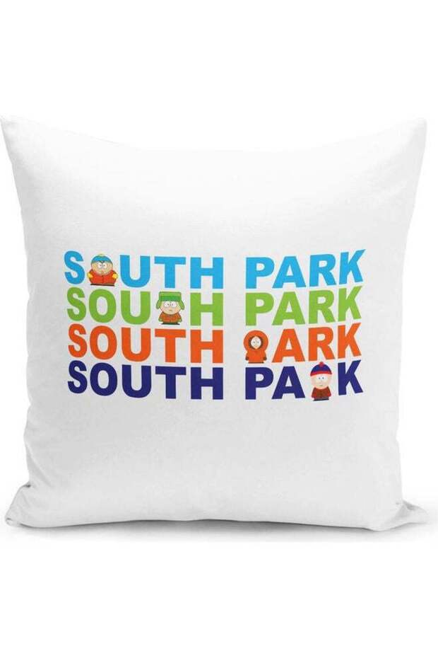 Cute South Park Fan Art Themed Throw Pillow White/Blue/Green 16x16inch