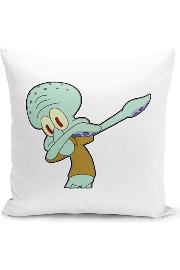 Squidward Spongebob Themed Throw Pillow White/Green/Red 16x16inch