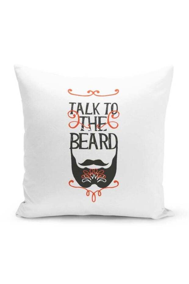 Talk To The Beard Decorative Throw Pillow White/Black/Orange