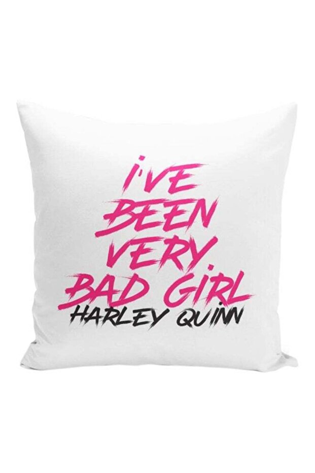 Suicide Squad Quote Movie Printed Decorative Pillow White/Black/Pink 16x16inch
