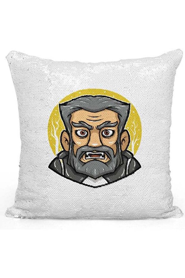 Cute Vampire Design Themed Sequin Decorative Throw Pillow White/Silver/Grey 40x40cm