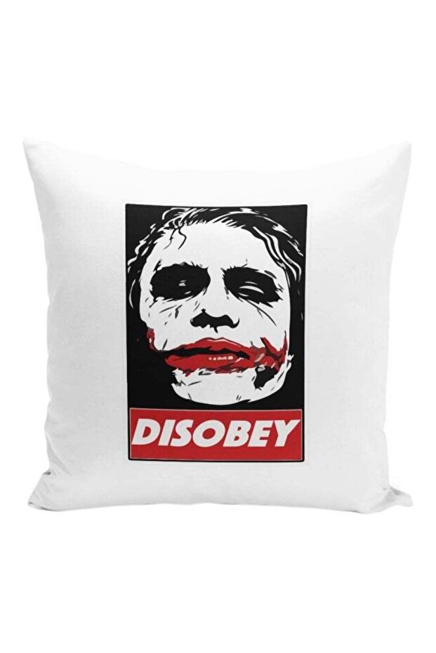 Joker Disobey Printed Decorative Pillow White/Black/Red 16x16inch