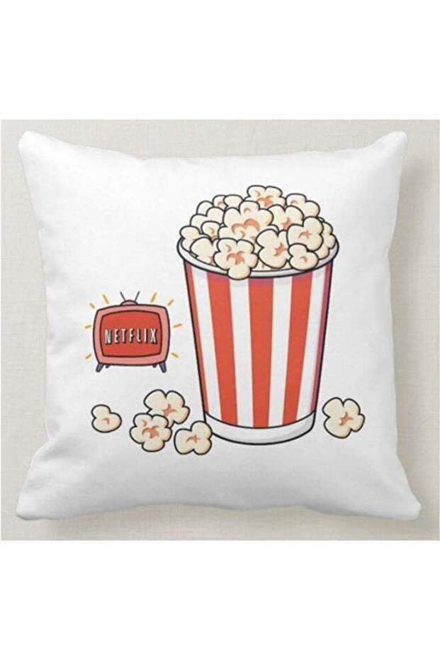 Netflix And Popcorn Printed Decorative Pillow White 40x40centimeter
