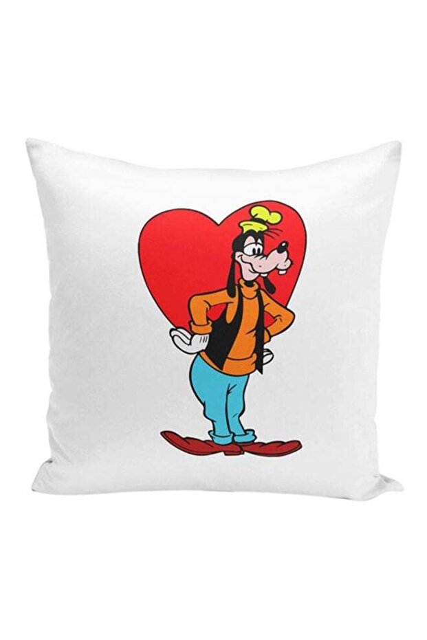 Goofy Love Heart Printed Throw Pillow White/Red/Black 16x16x7inch