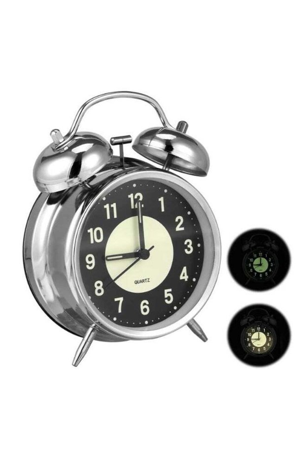 4 Inch Retro Twin Bell Analog Alarm Clock, Super Loud Silent Non-Ticking Quartz Clock with Backligh