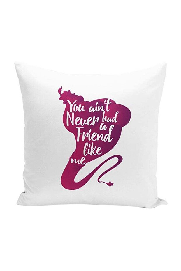 Friendship Gift Quote Aladdin Genie Throw Pillow With Stuffing White/Pink 16x16inch