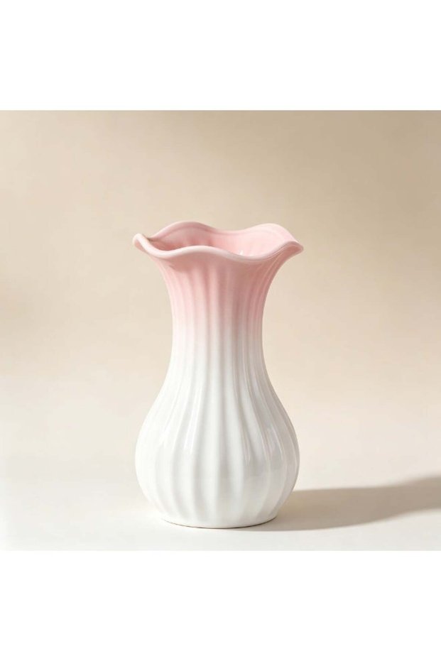 Modern Minimalist Ceramic Vase – Pink to White Gradient – 8.3 inches Tall x 4.7 inches Wide