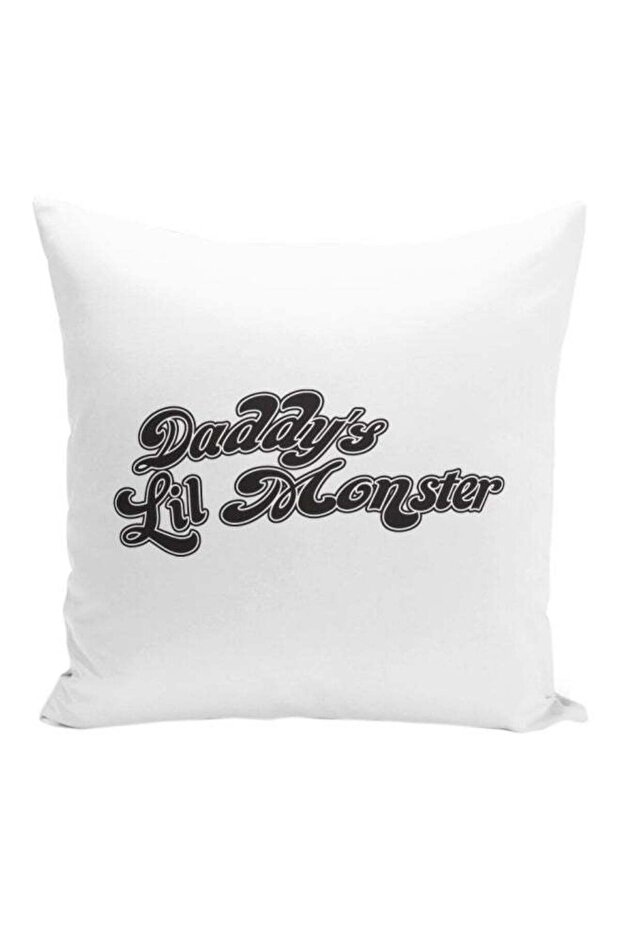Daddy Lil Monster Printed Decorative Pillow White/Black 16x16inch
