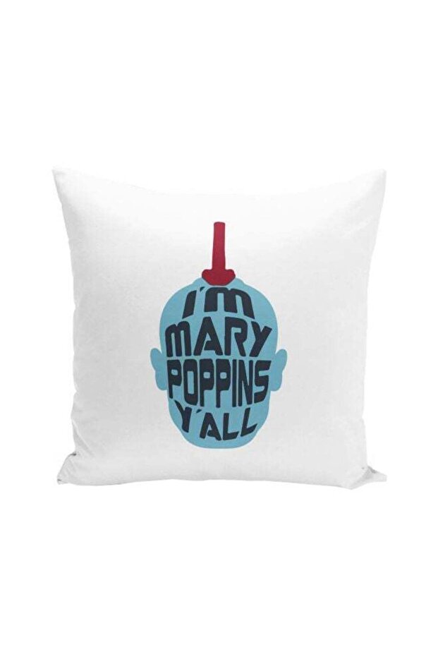 Mary Poppins Printed Decorative Pillow Blue/Black/White 16x16inch