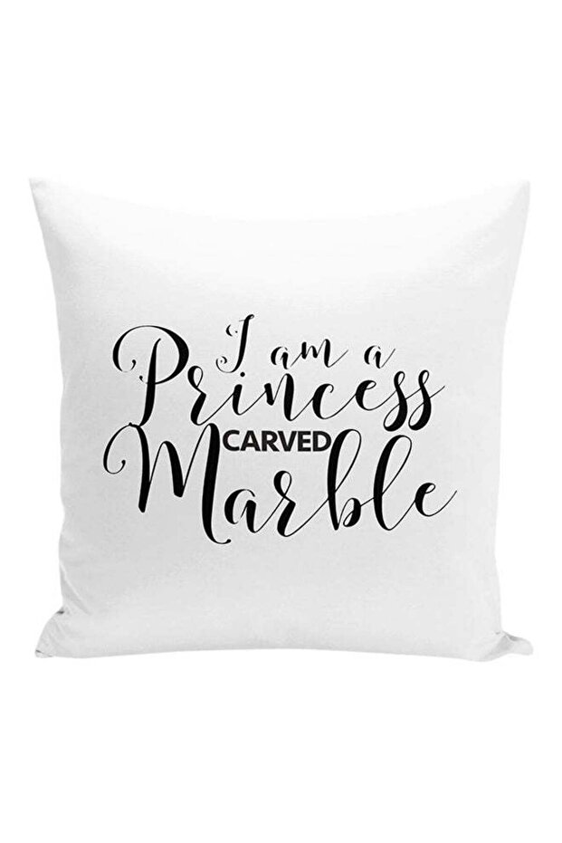 I Am A Princess Carved Marble Decorative Pillow White/Black 16x16inch