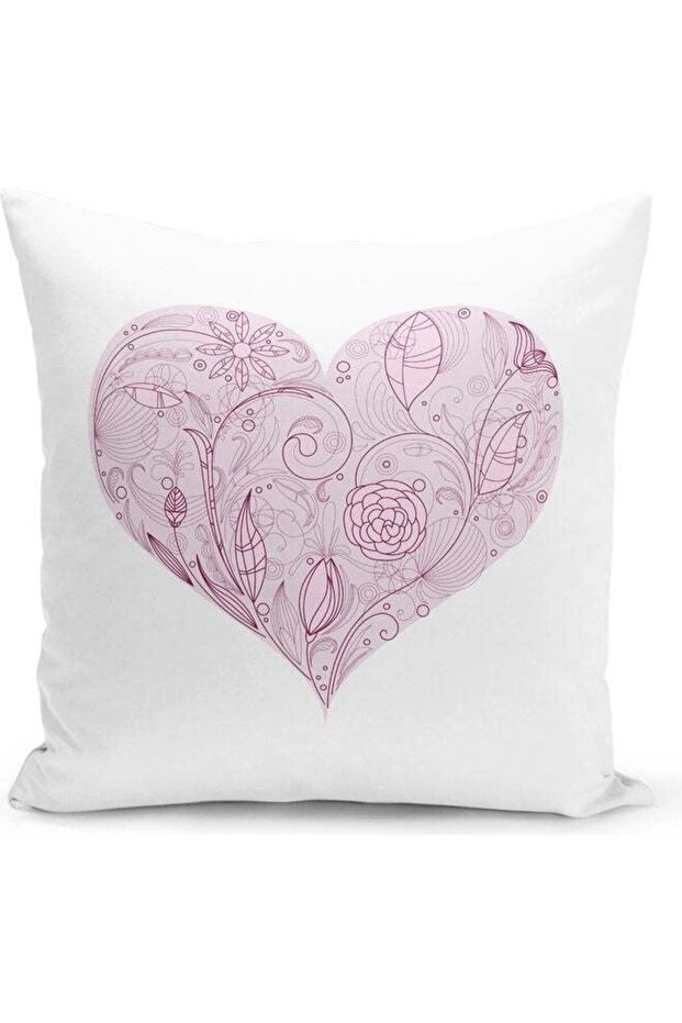 Flower Heart Design Decorative Pillow White/Pink