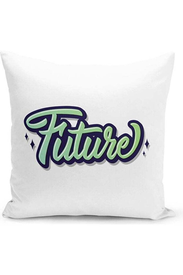 Future Typography Themed Decorative Throw Pillow White/Green 40x40cm