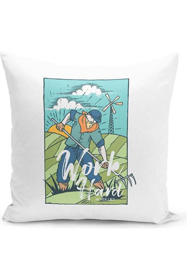 Decorative Throw Work Hard Pillow White 16 x 16inch