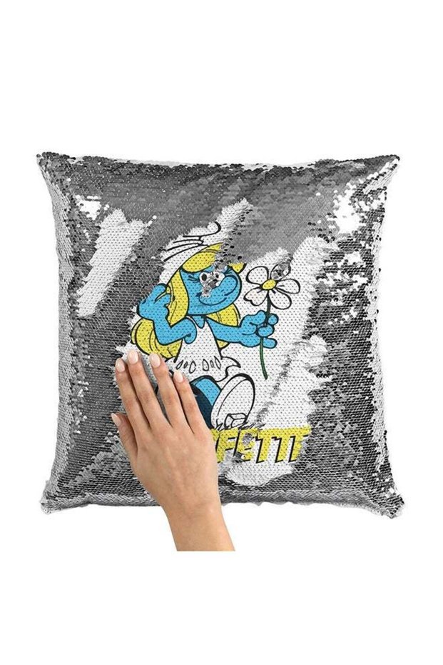 Smurfette Flowers Cute Sequin Throw Pillow With Stuffing Multicolour 16x16inch