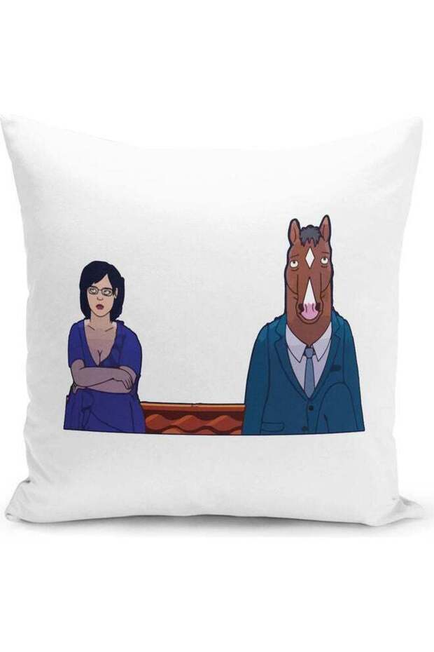 Bojack Horseman Scene Netflix Show Themed Throw Pillow White/Pink/Blue 16x16inch