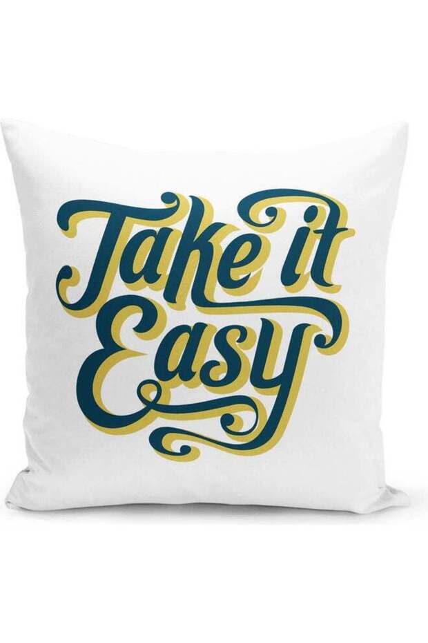 Take It Easy Quote Printed Decorative Throw Pillow White/Blue/Yellow 40x40cm