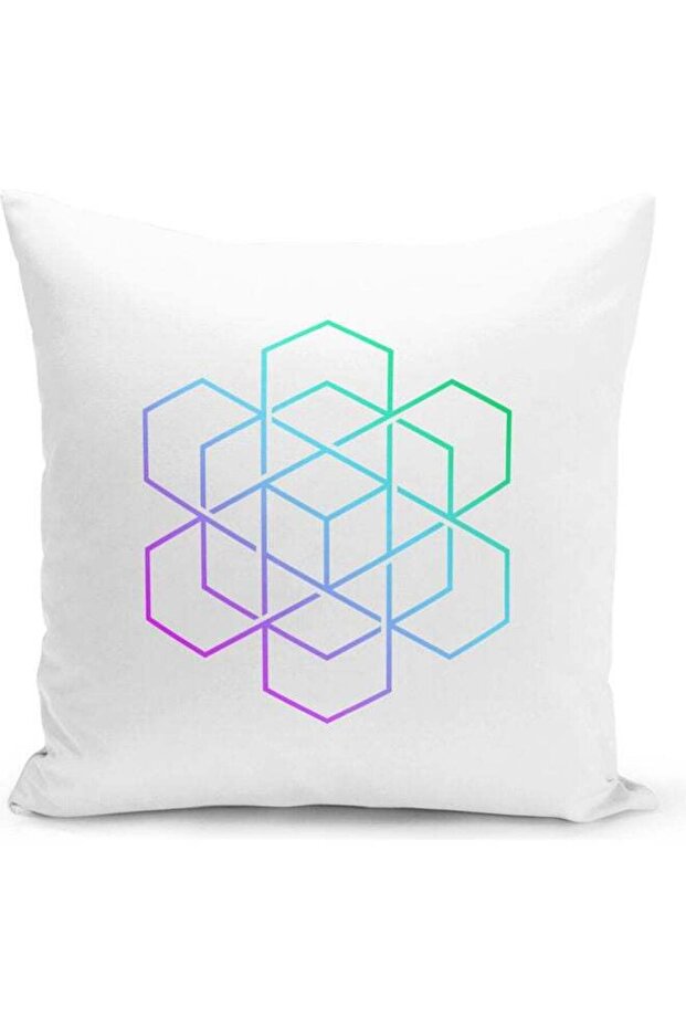 Cool Minimal Geometric Design Themed Decorative Throw Pillow White/Purple/Green 40x40cm