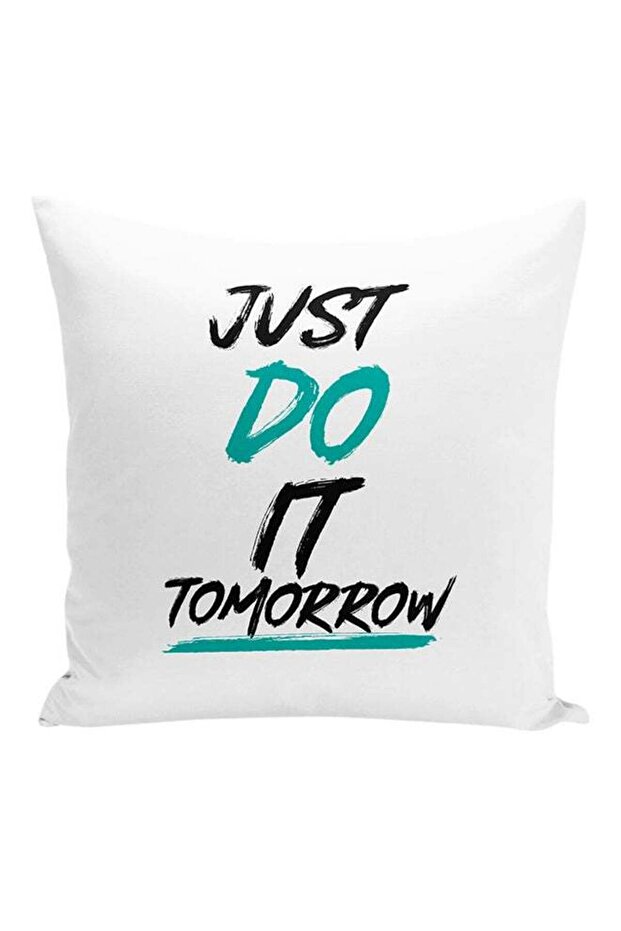 Just Do It Tomorrow Decorative Pillow White/Black/Green 16x16inch