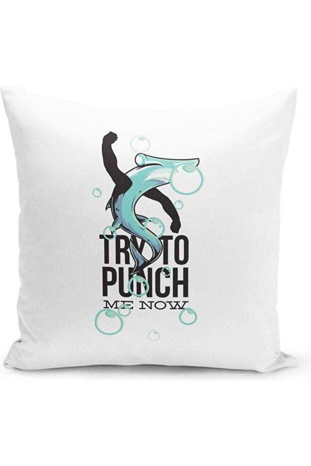 Try To Punch Me Decorative Throw Pillow White/Black/Blue